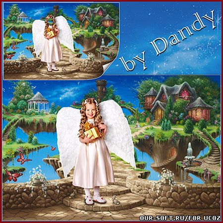 Шаблон для фотошопа - ангелочек в стране чудес