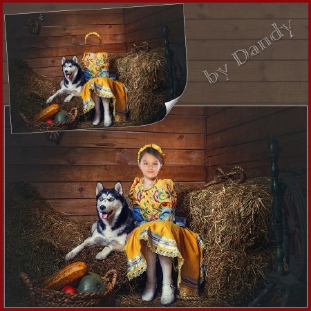 Шаблон для фотошопа - девочка с собачкой хаски