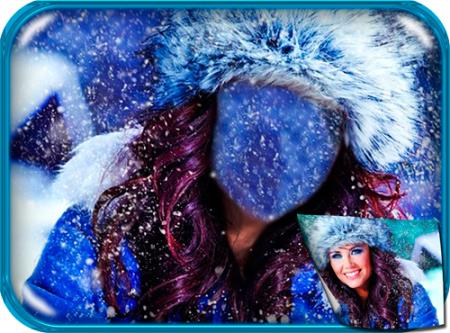 Фото шаблон - Девушка в синей шубке