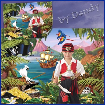 Шаблон для фотошопа - Пират на острове сокровищ