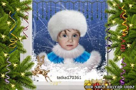 Новогодний шаблон девочкам - Снегурочка за окном